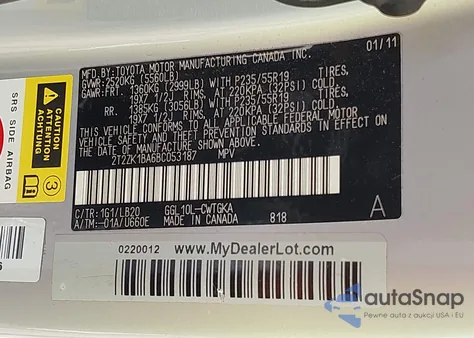 2011 Lexus Rx 350 from USA, damaged, VIN 2T2ZK1BA6BC053187